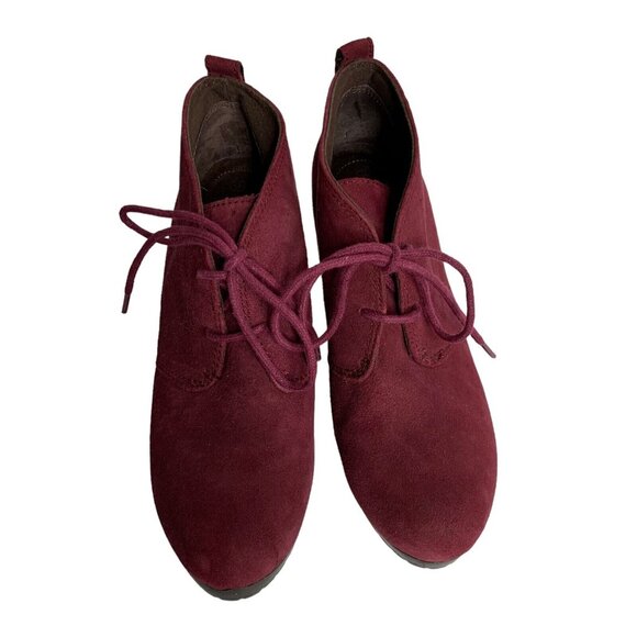 Giani Bernini Lace Up Ankle Bootie 7.5 Burgundy Suede Leather Block Heel - Picture 2 of 6